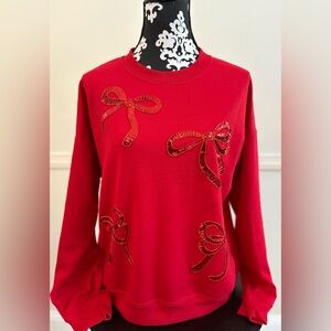 Philosophy Vibrant Red Bow-Accent Sweater Warm Fleece Inside Size: L